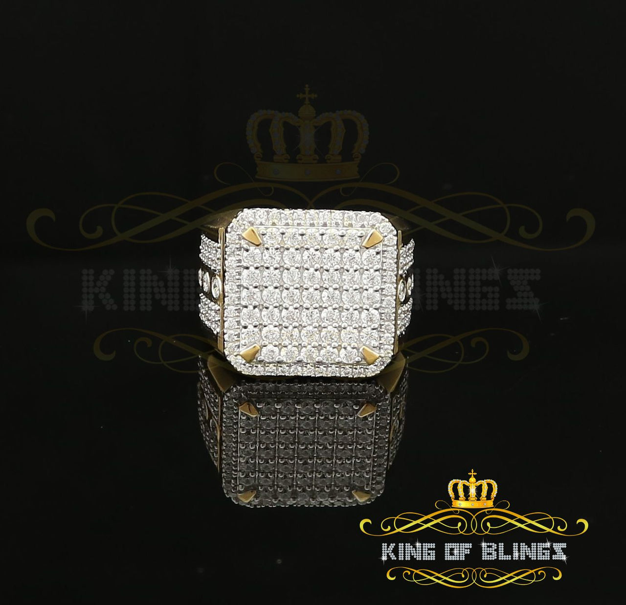 King Of Bling's Big Look yellow Sterling Silver 4.90ct Cubic Zirconia Square Men's Ring SZ 9 KING OF BLINGS