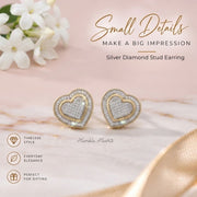 King Of Bling's Aretes Para Hombre Heart 925 Yellow Silver 0.33ct Diamond Women's Style Earrings KING OF BLINGS