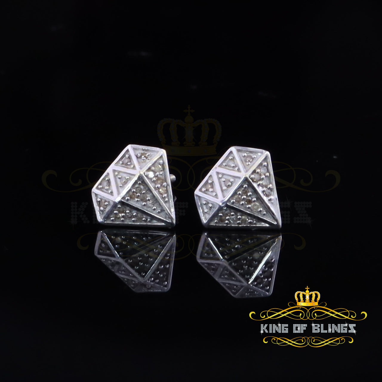 King Of Bling's 0.10ct Silver Diamond White For Men's & Womens Hip Hop Stud Earring 925 Sterling