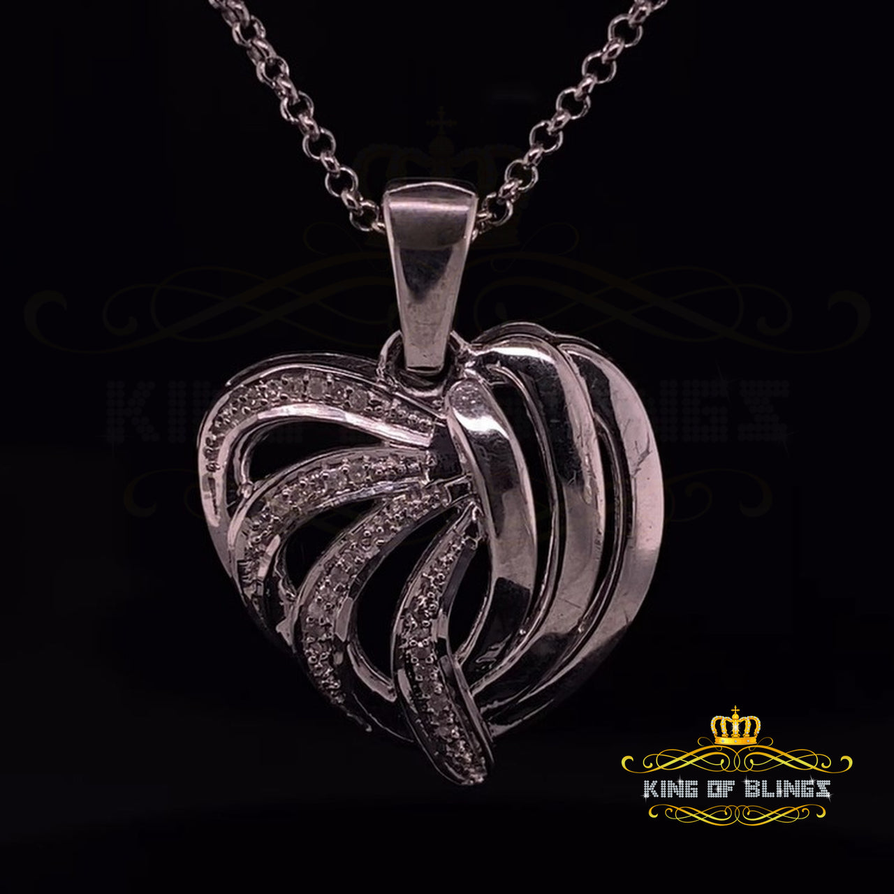 King Of Bling's Real 0.12CT Diamond HEART in 925 Sterling Silver White Charm Necklace Pendant KING OF BLINGS
