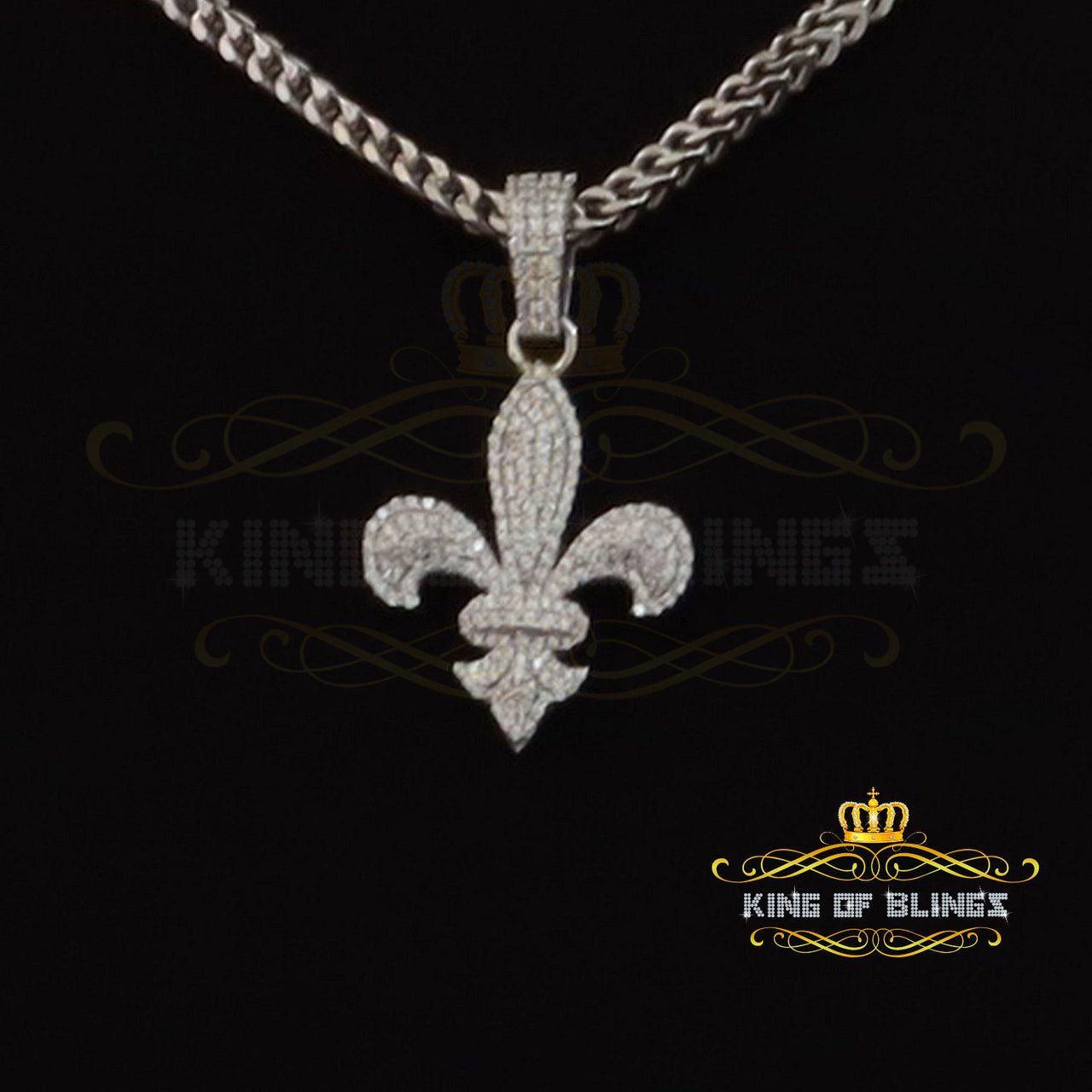 White 925 Sterling Silver Fleur de Lis Shape Pendant with 1.89ct Cubic Zirconia