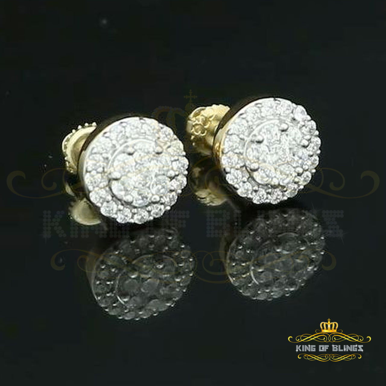 King of Bling's 925 Yellow Silver 0.90ct Cubic Zirconia Women's & Men's Hip Hop Flower Earrings KING OF BLINGS