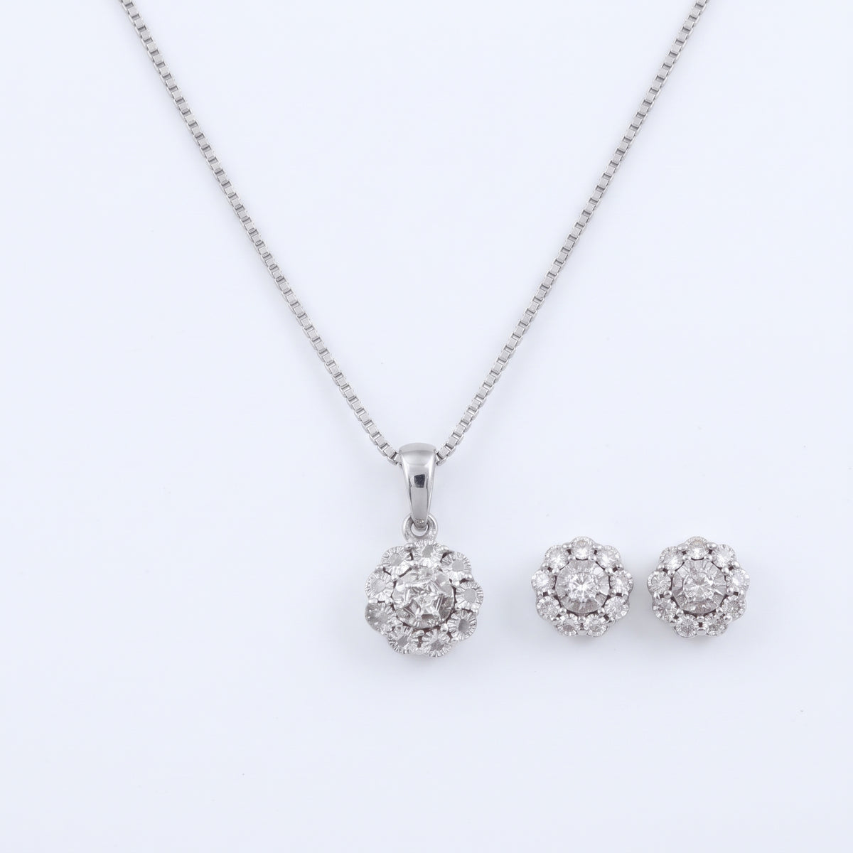 King of Bling's 925 White Sterling Silver 0.33 CTW Genuine Diamond Round Pendant & Earrings Set King of Blings