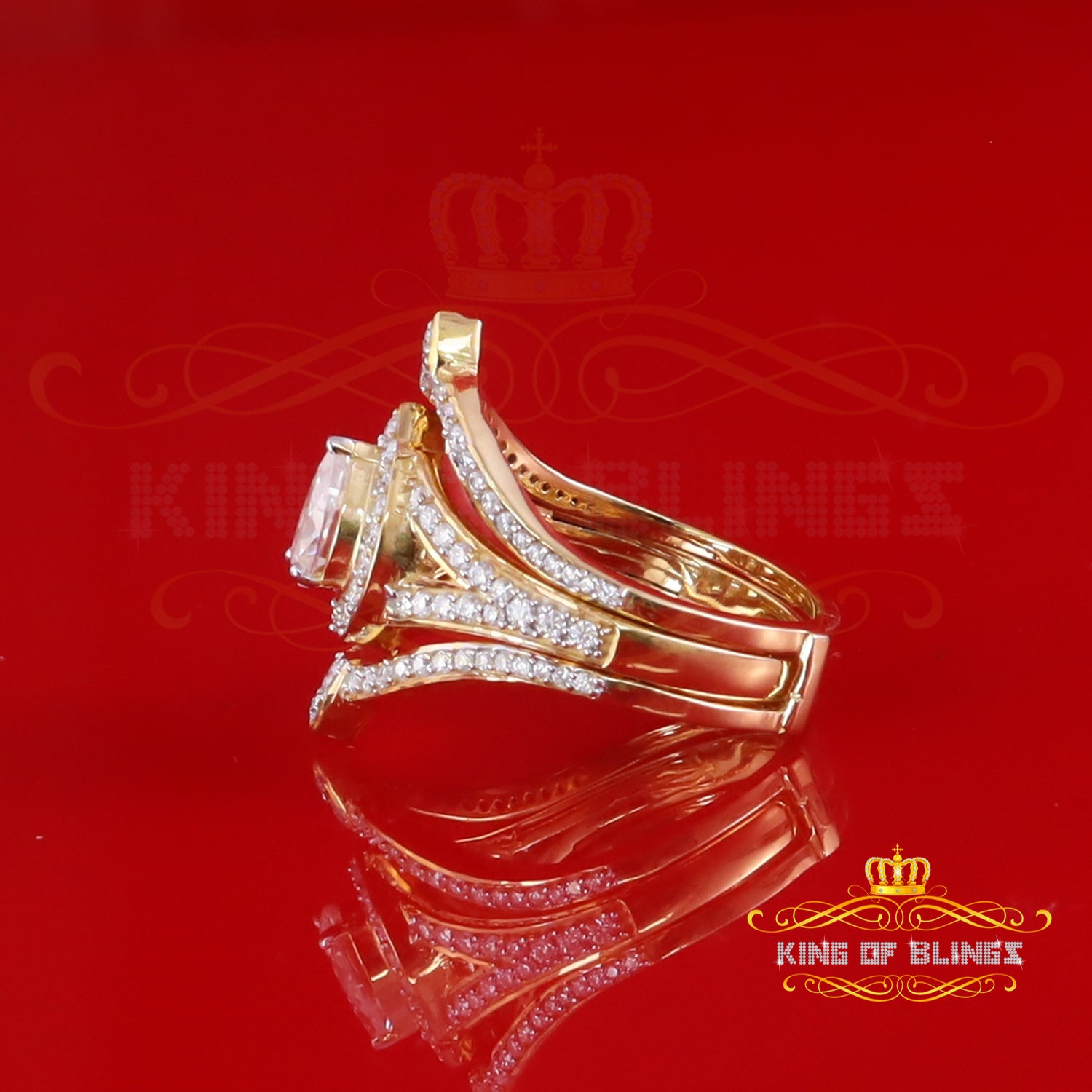King of Bling's 925 Silver Yellow Enhancer Guard Wrap 1.75ct VVS D Pear Moissanite Ring Size 7 King of Blings
