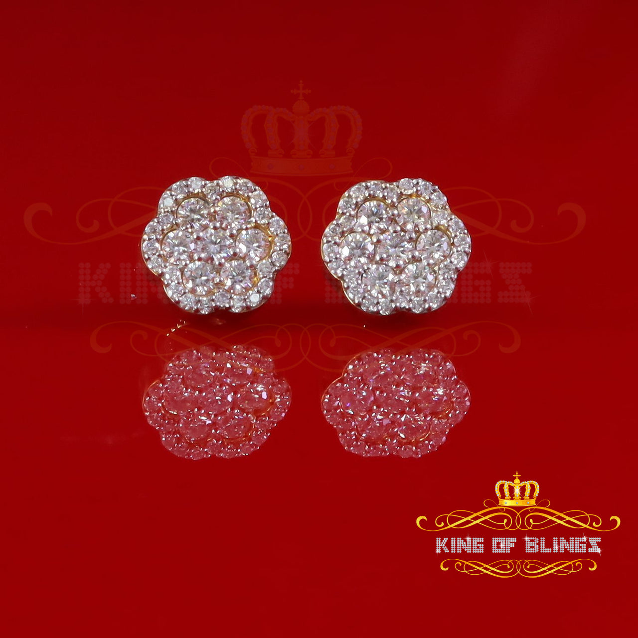 King  of Bling's Yellow Floral 1.50ct VVS 'D' Moissanite 925 Stud Earrings Men's/Women