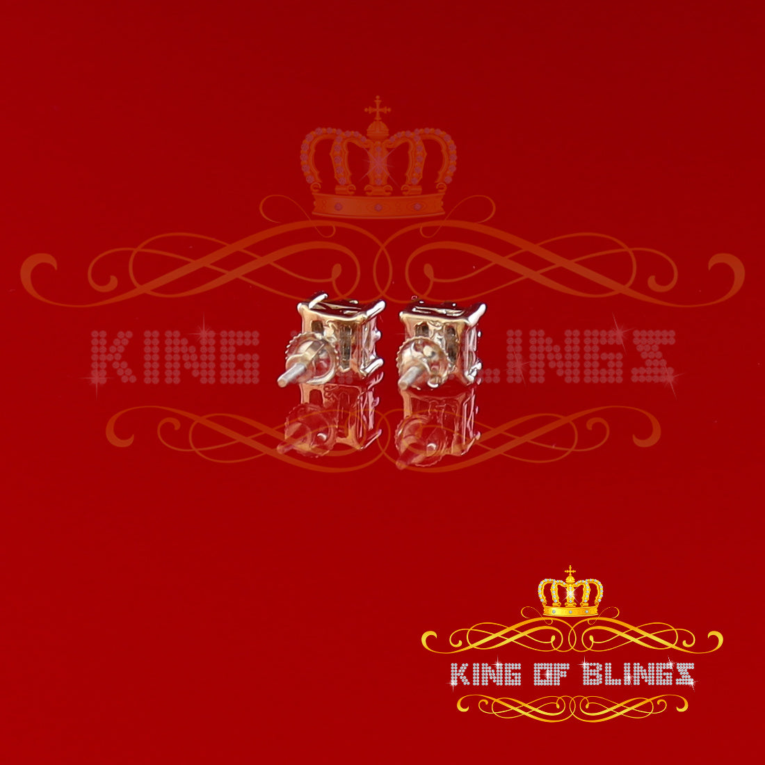 King of Blings-0.03ct Diamond Stud Earrings For Women Yellow 925 Sterling Silver Stud For Men KING OF BLINGS