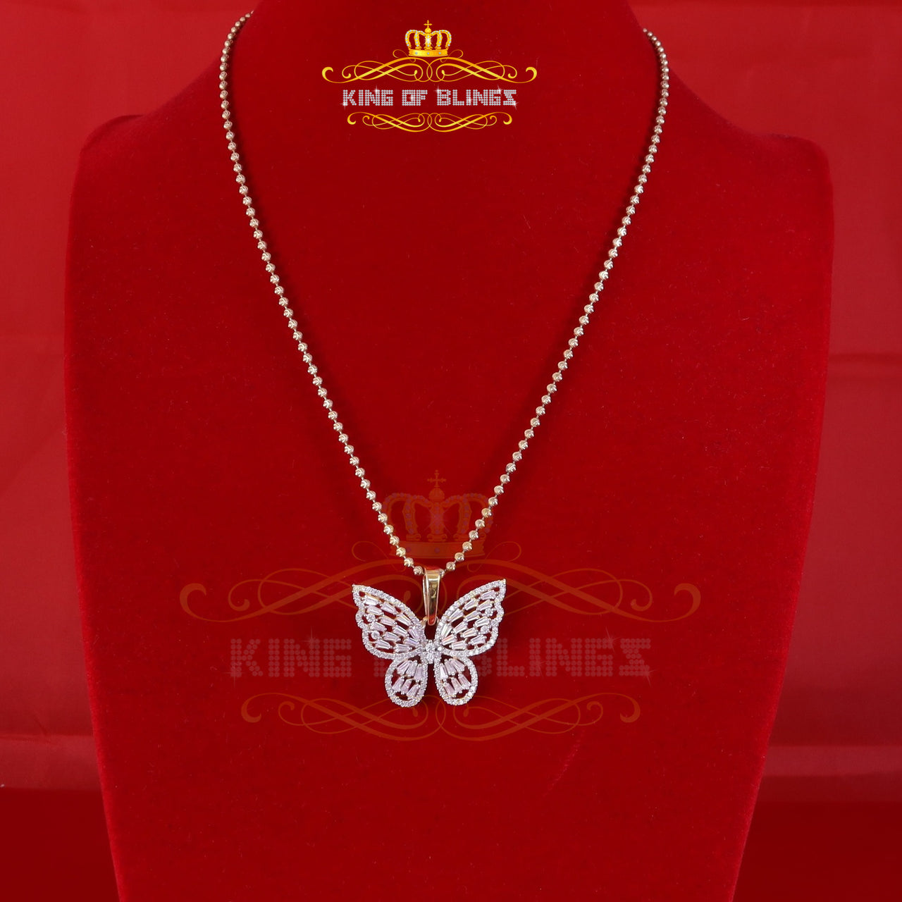 King Of Bling's Men's/Womens 925 Silver Yellow 1.75ct VVS 'D' Moissanite Butterfly Pendant KING OF BLINGS