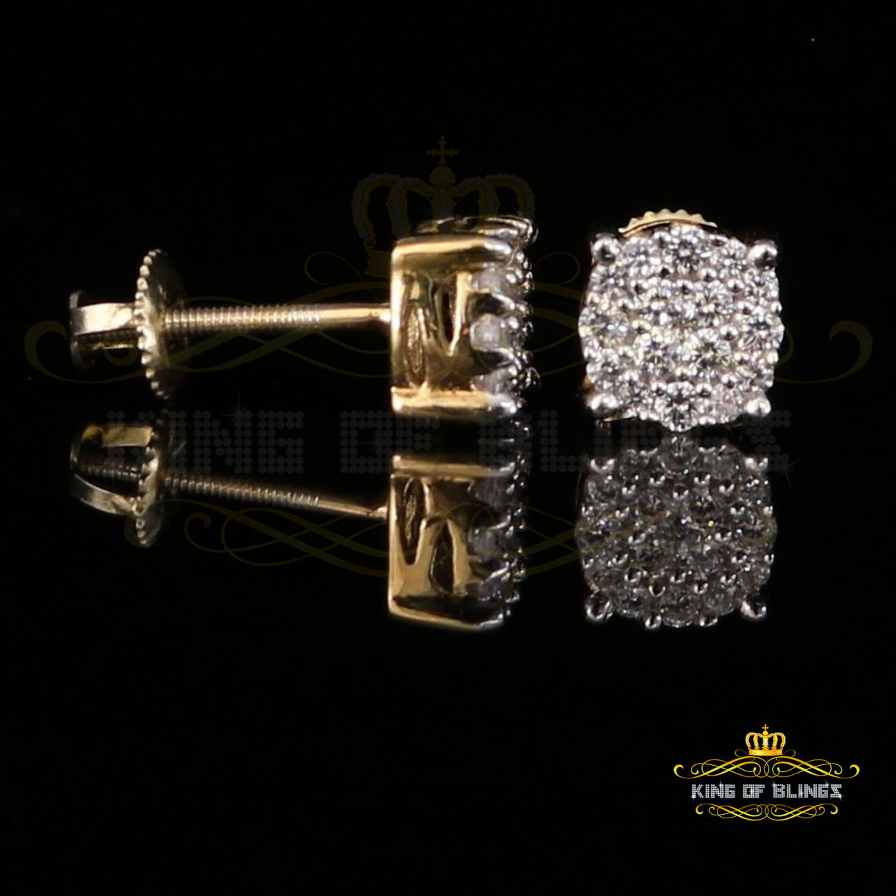 King of Bling's Aretes Para Hombre 925 Yellow Silver 0.84ct Cubic Zirconia Round Women's Earring KING OF BLINGS