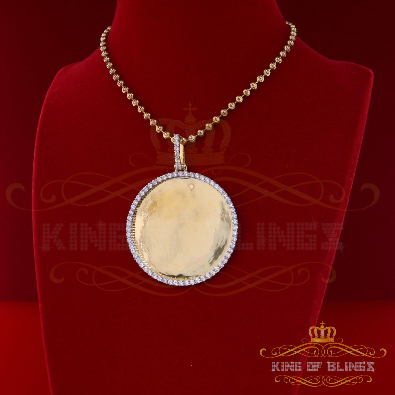 King of Bling's Yellow 1.75" Picture Round Pendant Sterling Silver with 3.96ct Cubic Zirconia