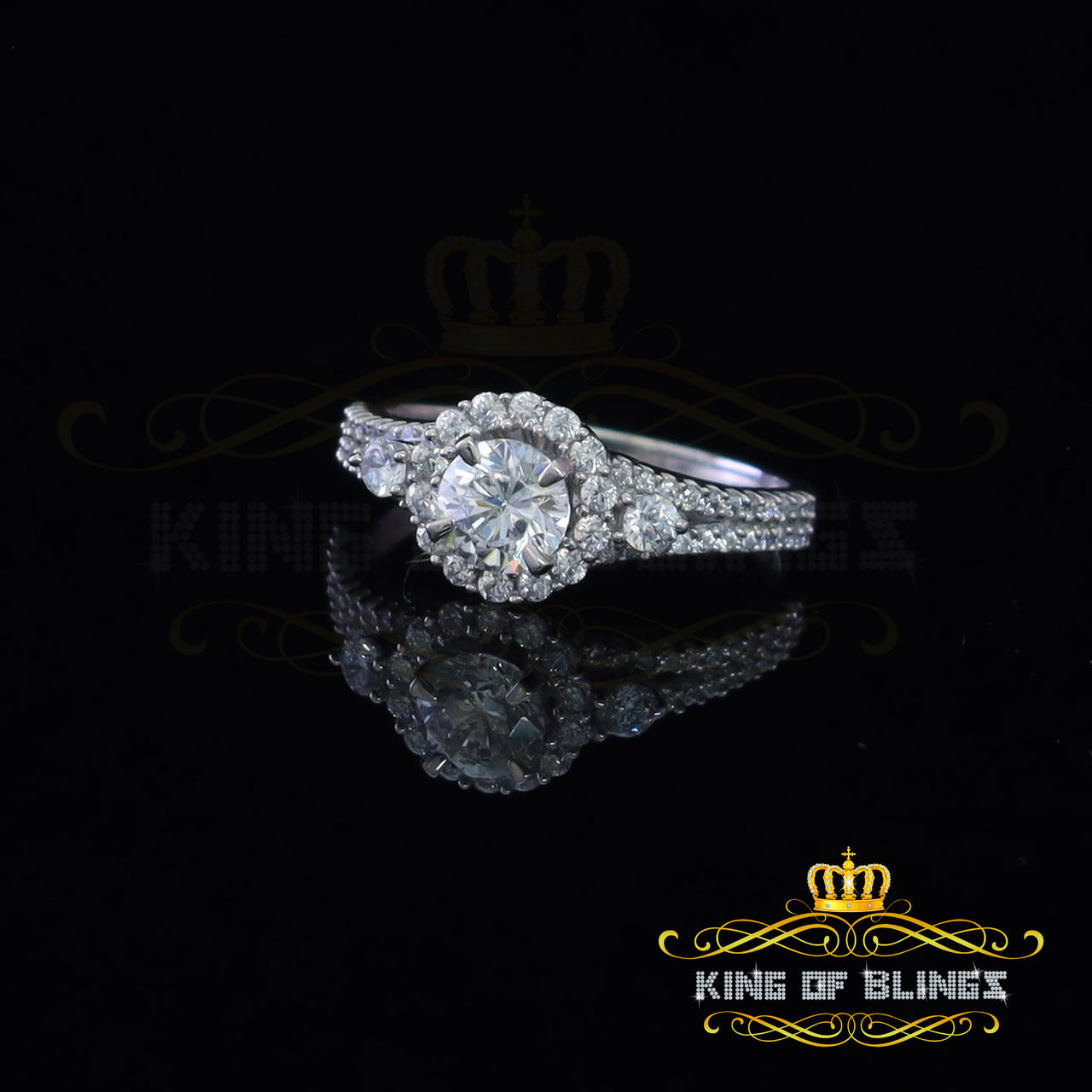 King Of Bling's2.25ct Sterling Silver White Cubic Zirconia Flower Wedding Womens Ring Size 7
