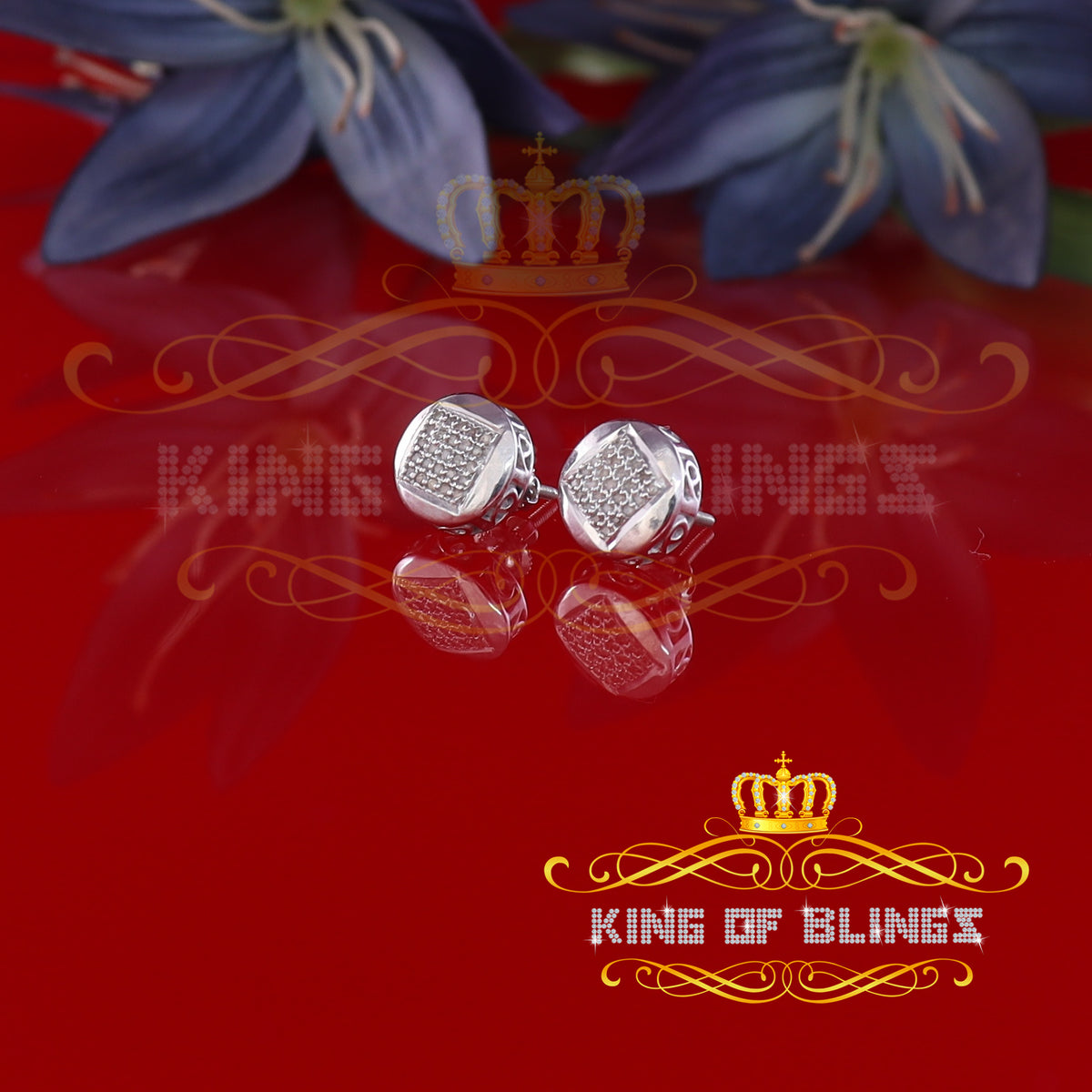 King Of Bling's 0.15ct Real Diamond 925 Sterling Silver White For Women's & Men's Round Earring