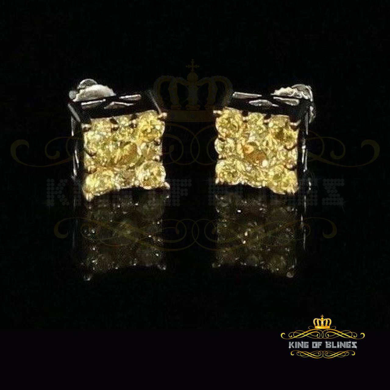 King of Blings-White Silver 1.68ct Cubic Zirconia Yellow Stone Womens/Men's Square Earrings KING OF BLINGS