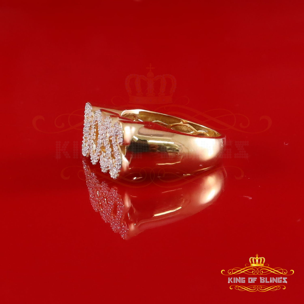 King Of Bling's Stylish "BOSS" 925 Silver Yellow 0.50ct Micro Real Diamond Men's Band Ring SZ 8