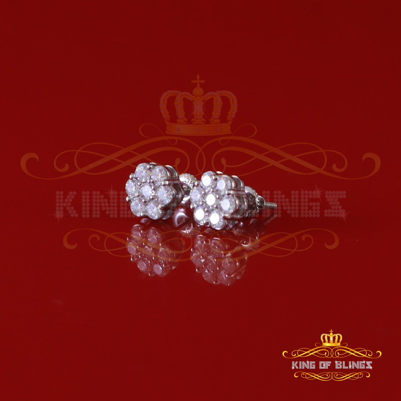 King Of Bling's 1.0ct Vvs 'D' Color Genuine Moissanite Stud FLORAL Earrings 10k Real White Gold