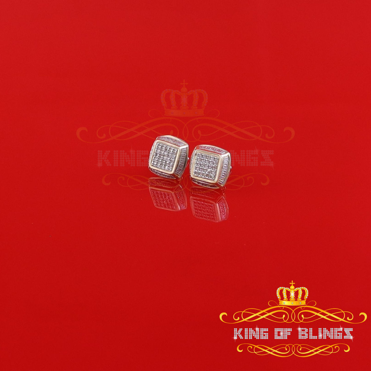 King of Blings-925 Sterling Silver Hip Hop Men's & Women's 0.15ct Real Diamonds Yellow Earrings