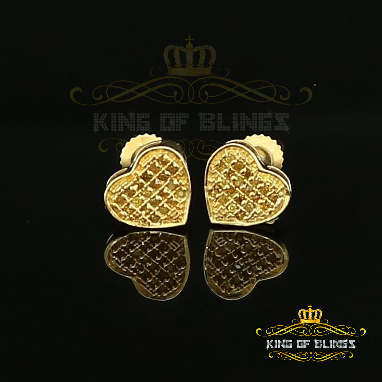 King of Blings-Aretes Para Hombre Heart 925 Yellow Silver 0.10ct Diamond Women's /Men's Earring