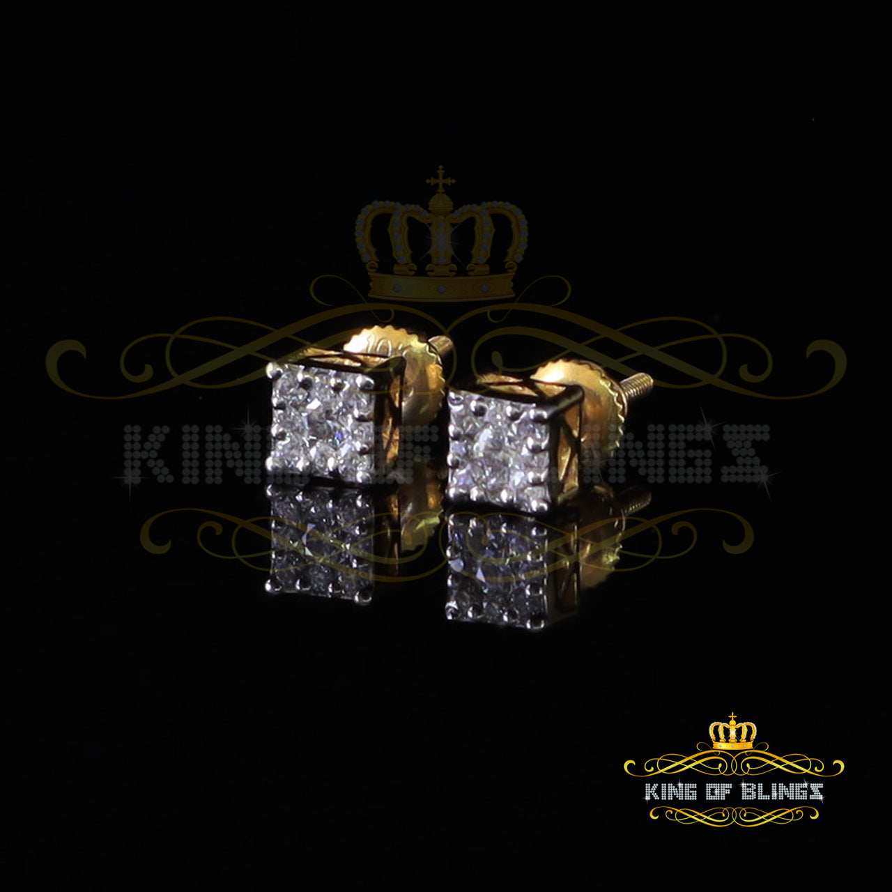 King Of Bling's 10k Real Yellow Gold 0.25ct Vvs 'D' Color Real Moissanite Stud Square Earrings