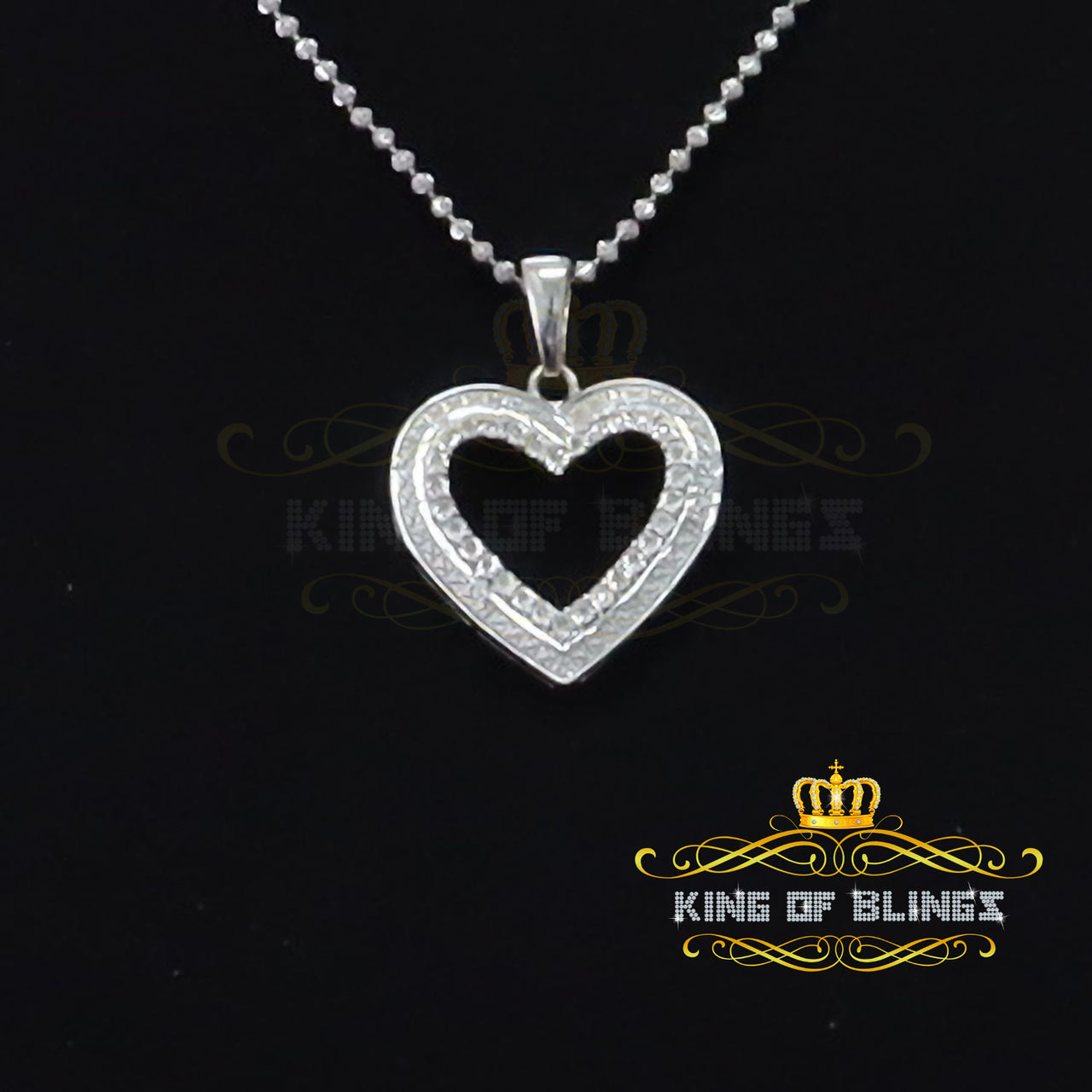 King Of Bling's Real 0.10ct Diamond Sterling Silver HEART White Charm Fashion Necklace Pendant