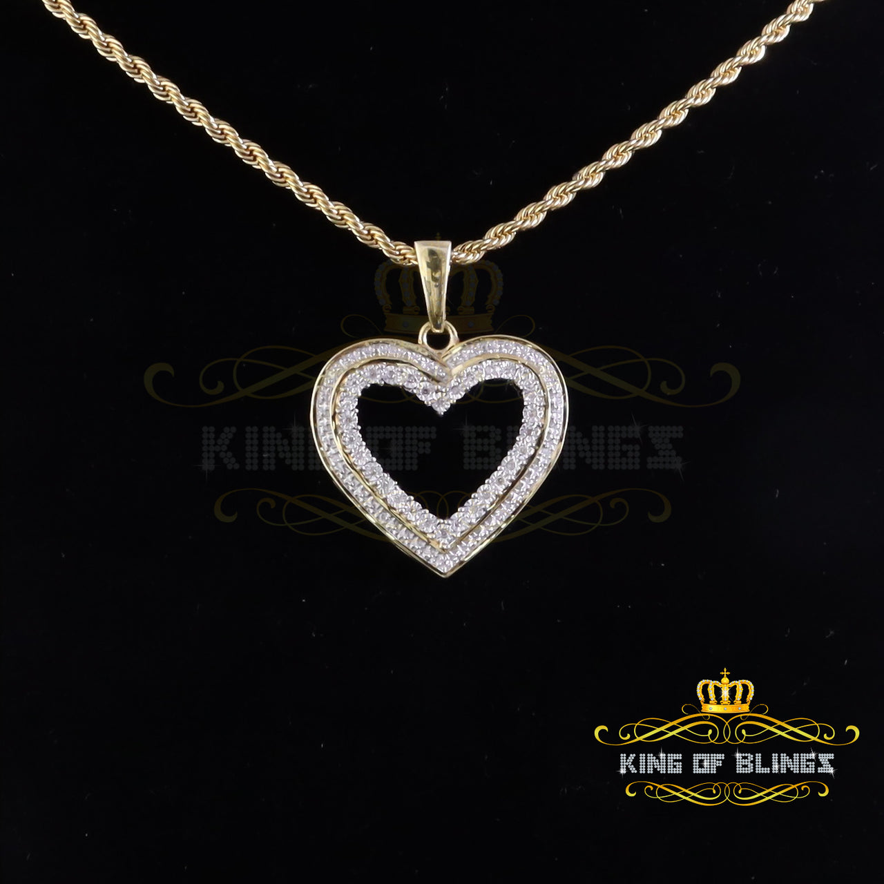 King Of Bling's HEART Yellow Valentine Real 0.10ct Diamond Silver Charm Fashion Necklace Pendant