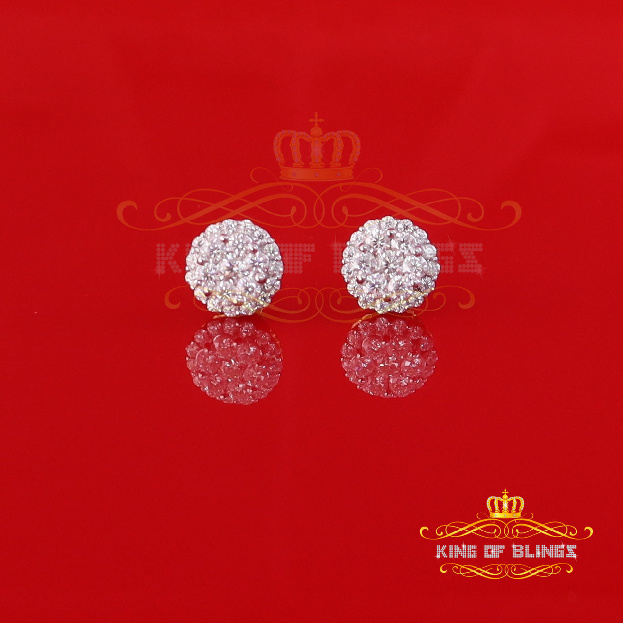 King Of Bling's Stud Cluster Earring10k Real Yellow Gold 1.66ct Vvs 'D' Color Genuine Moissanite