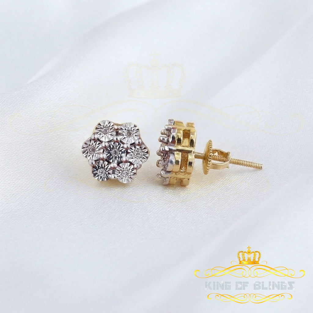 King Of Bling's 0.05ct Diamond Sterling Silver Yellow Floral Style Earrings For Men's & Women's KING OF BLINGS