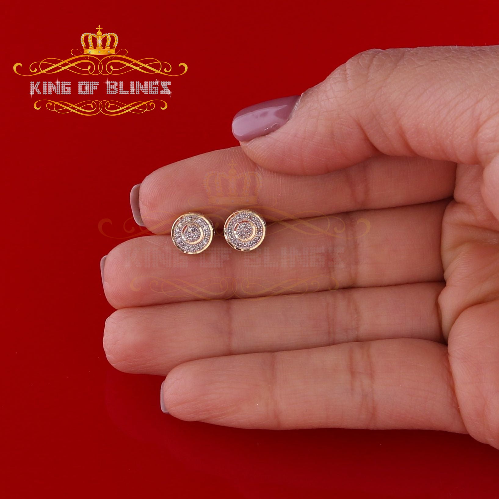King Of Bling's 10K Real Yellow Gold Real Diamond 0.15CT Men's/Women's Round Stud Micro Earring KING OF BLINGS