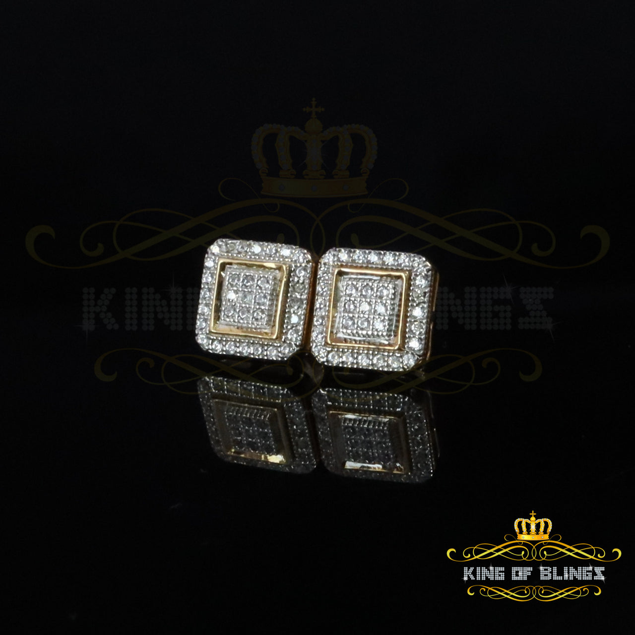 King of Bling's Aretes Para Hombre Yellow Silver 0.66ct Cubic Zirconia Square Women's Earrings