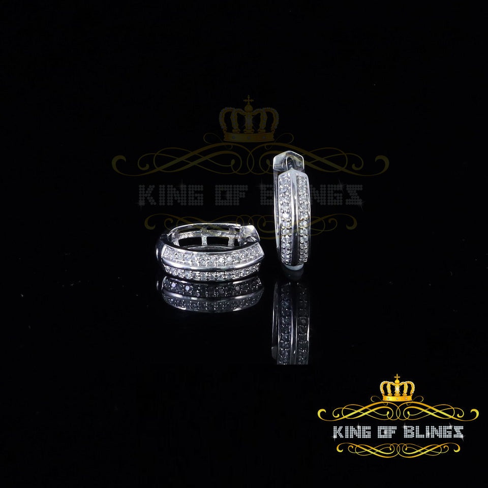 King of Bling's 0.50ct Men Hip Hop 925 Sterling Silver Iced 3 row Huggie Hoop Earrings