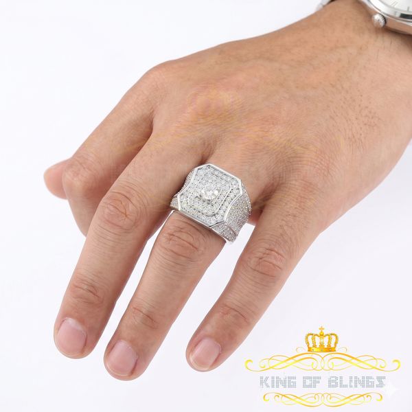 King Of Bling's925 Silver White 14.00ct Cubic Zirconia Wide Band Cocktail Men's Ring Size 10