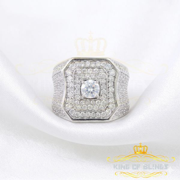 King Of Bling's925 Silver White 14.00ct Cubic Zirconia Wide Band Cocktail Men's Ring Size 10