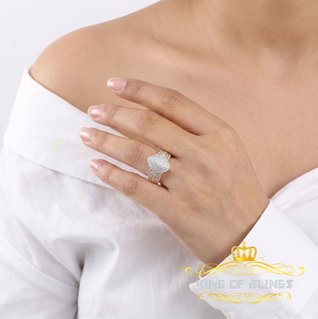 King Of Bling's 0.20 CT Real Diamond Womens Sterling Silver Yellow Cocktail Turtle Ring Size 7 KING OF BLINGS