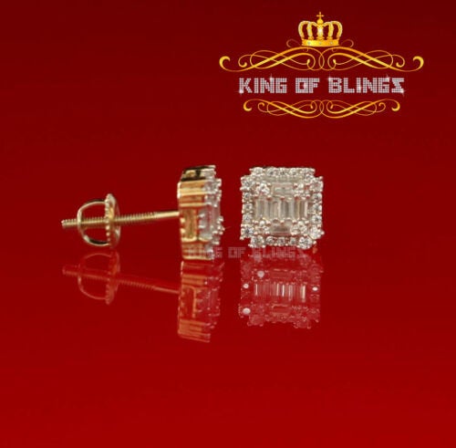 King of Bling's Mens 1.26ct Square Yellow 925 Sterling Silver ScrewBack Hip Hop CZ Stud Earring KING OF BLINGS