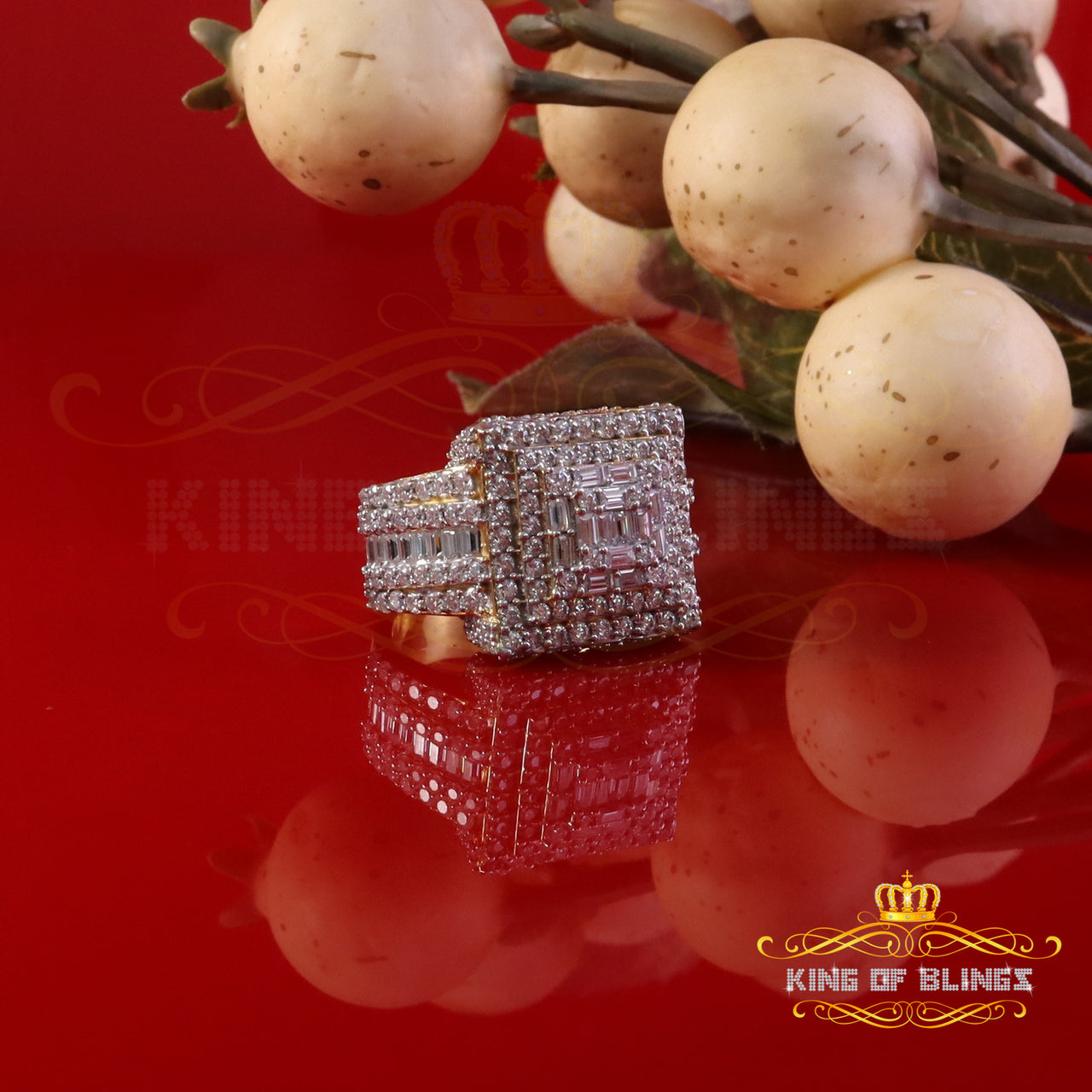 King of Bling's Men's 925 Silver Yellow 5.00ct VVS 'D' Moissanite Stone Square Rings Size 10 King of Blings