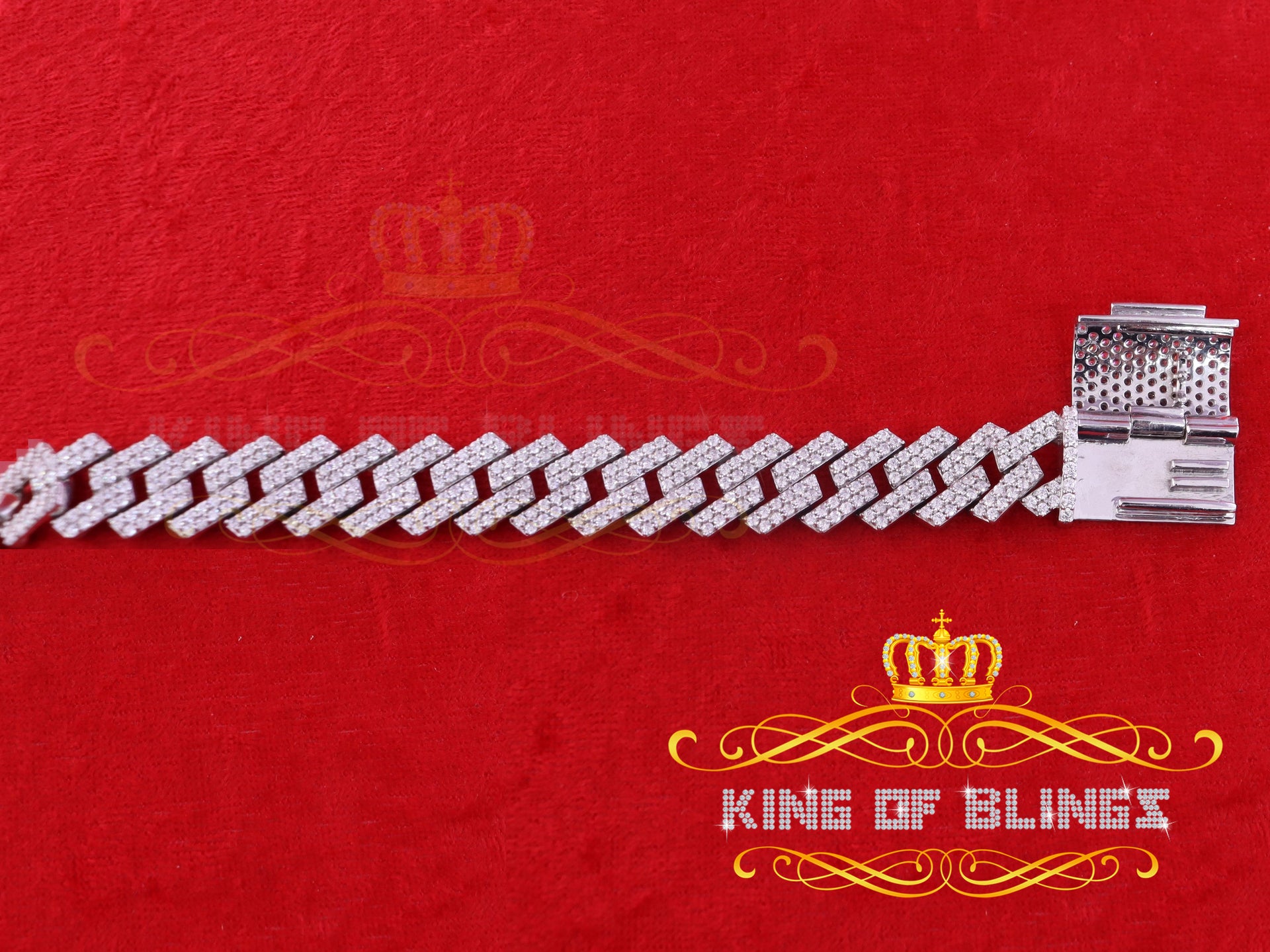 925 Silver 14.52ct Cubic Zircon White Cuban Bracelet Men's SZ 9 inch /16mm Width KING OF BLINGS