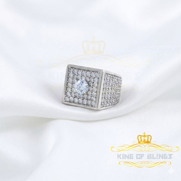 King Of Bling's19.00ct Cubic Zirconia White Silver Square Men's Adjustable Ring From SZ 9 to 11