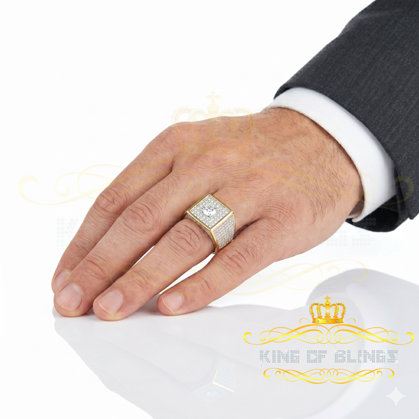 King Of Bling's 925 Silver 19.00ct Yellow Cubic Zirconia Men's Adjustable Ring From SZ 8 to 10