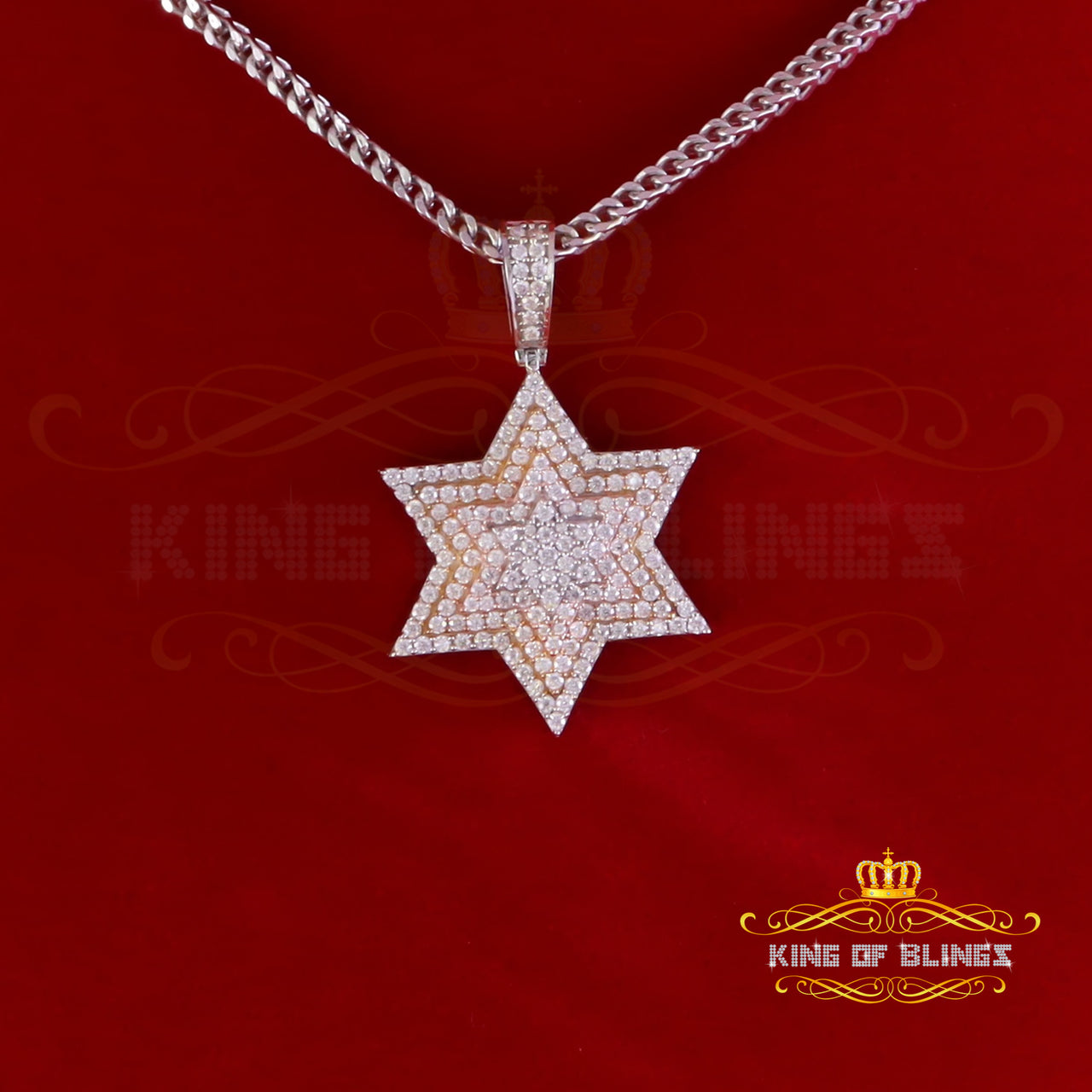 King Of Bling's 925 Silver White Six Pointed Star of David Pendant Men's 2.50ct VVS Moissanite KING OF BLINGS