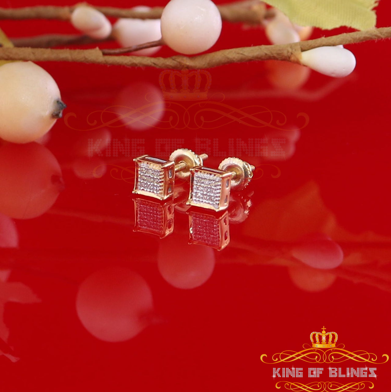 King Of Bling's 10K Real Yellow Gold Real Diamond 0.05CT Men's/Women's Stud Micro Earring