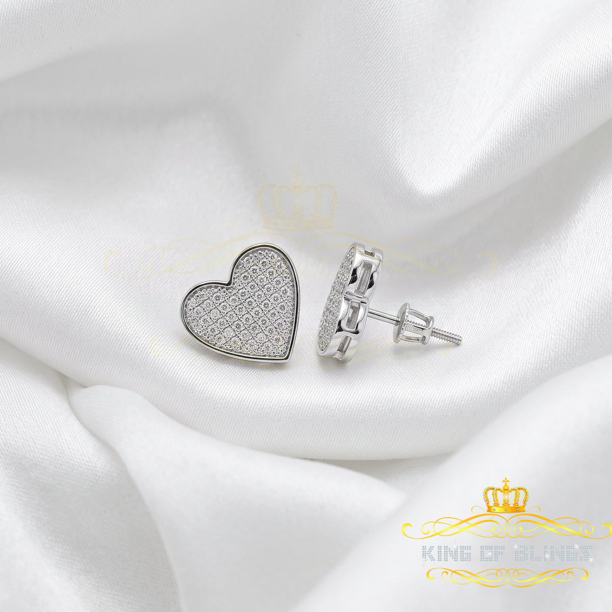 King of Bling's 925 Sterling White Silver 0.84ct Cubic Zirconia Women's & Men's Heart Earrings KING OF BLINGS