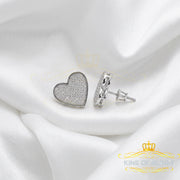 King of Bling's 925 Sterling White Silver 0.84ct Cubic Zirconia Women's & Men's Heart Earrings KING OF BLINGS