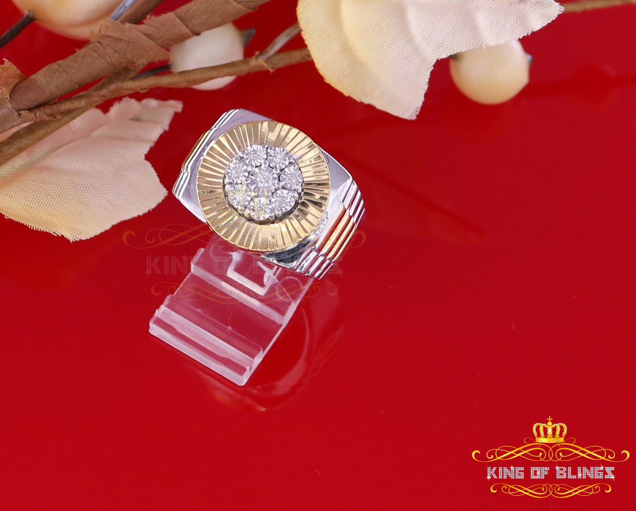 King Of Bling's 0.15CT Real Diamond Men's Sterling Silver Two Tone Ring Size 9 in White
