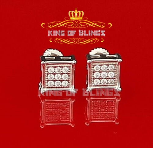 King of Bling's White 925 Silver Men's & Women's Elegant 0.14ct Cubic Zirconia Square Earrings