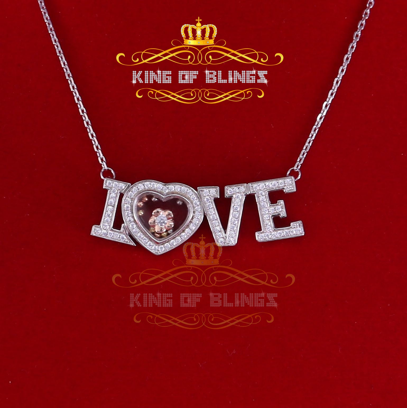 King Of Bling's White Special 925 Sterling Silver LOVE Letter Pendant with Cubic Zirconia Stone KING OF BLINGS
