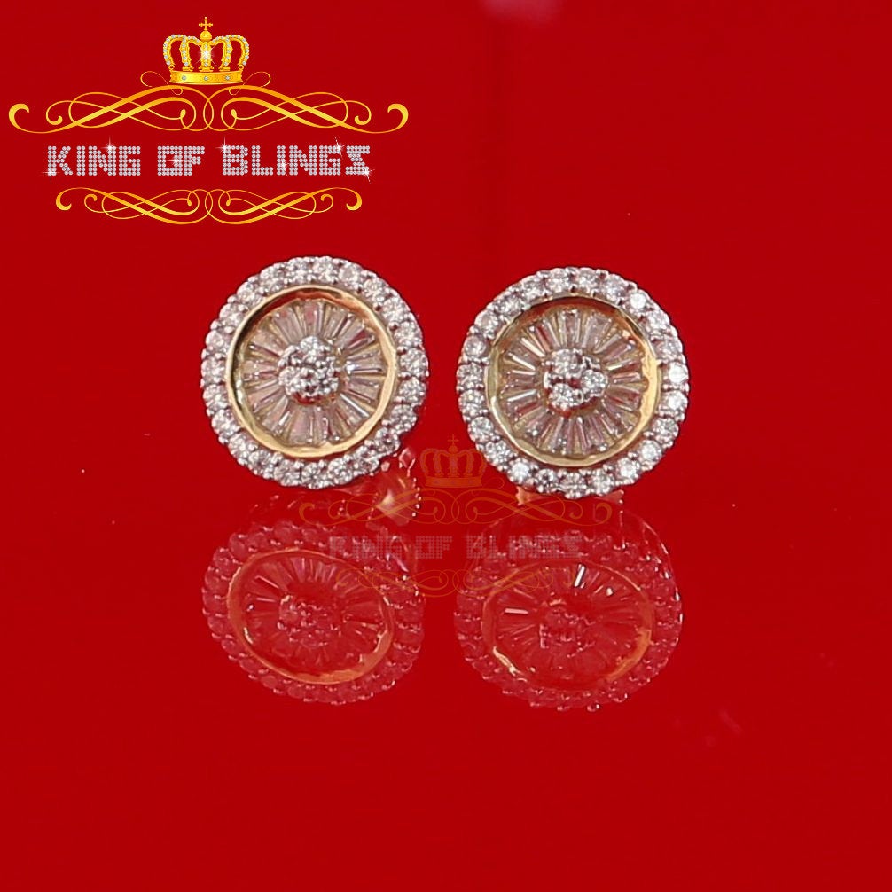 King of Bling's 0.52ct Cubic Zirconia 925 Yellow Silver Women's & Men's Hip Hop Round Earrings KING OF BLINGS
