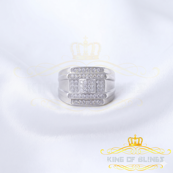 King Of Bling'sMen's 1.00ct Cubic Zirconia White Silver Square Adjustable Ring From SZ 9 to11