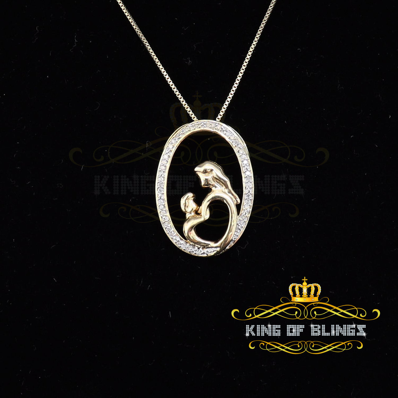 King Of Bling's Real 0.10ct Diamond 925 Sterling Silver MOTHER'S CHILD LOVE Yellow Pendant