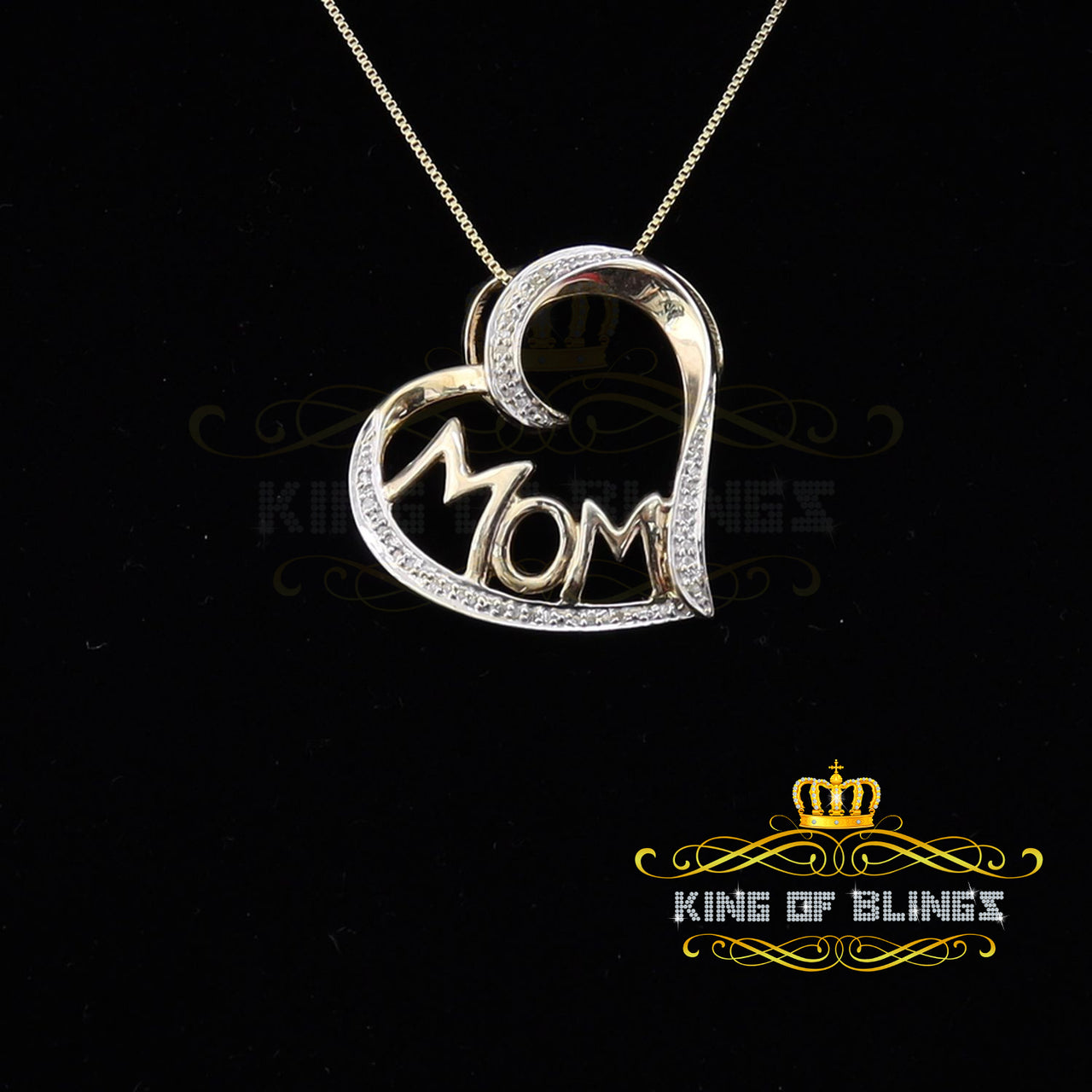 King Of Bling's Real 0.10ct Diamond 925 Sterling Silver MOM'S HEART Yellow Attractive Pendant