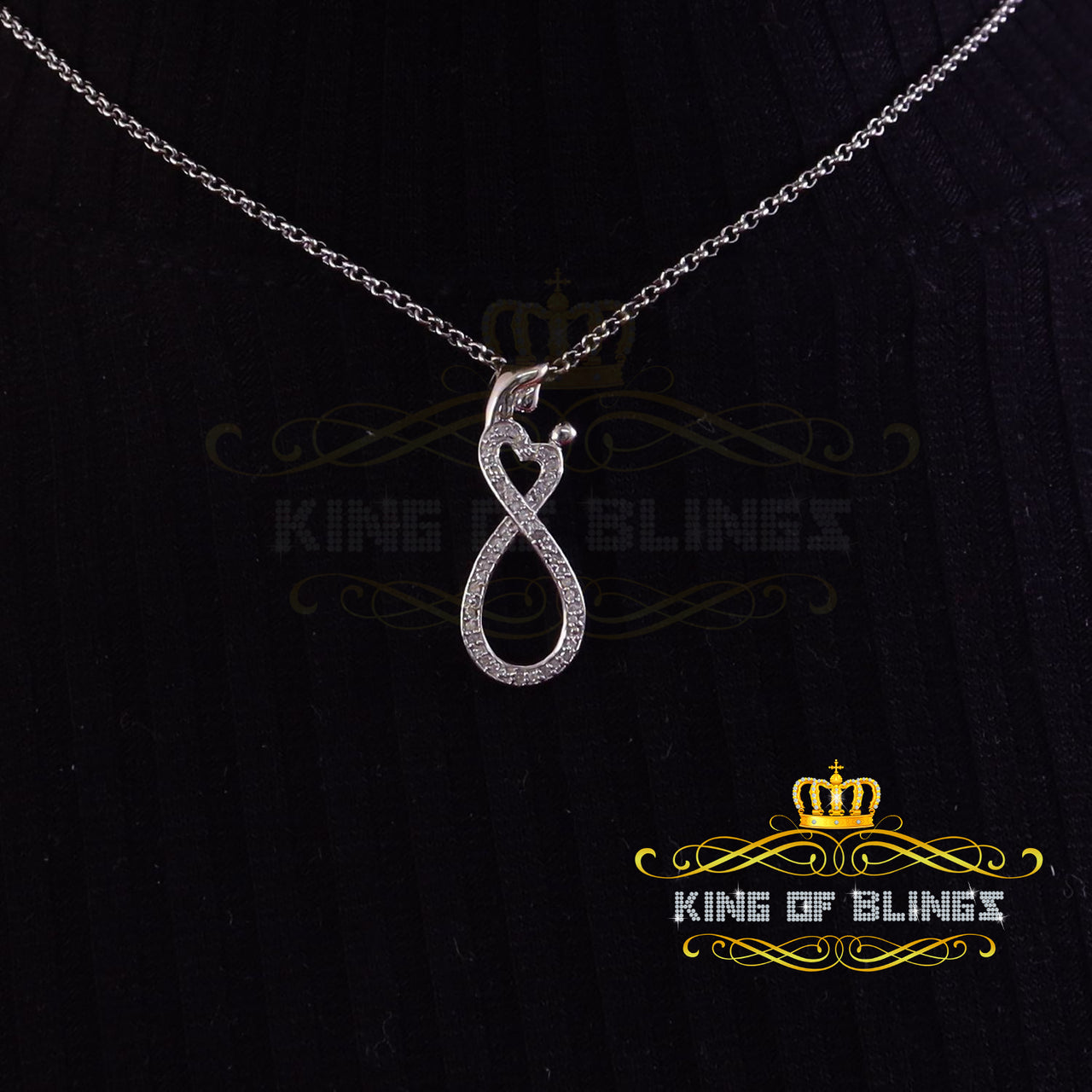 King Of Bling's Real 0.10CT Diamond MOM'S LOVE Sterling Silver White Charm Necklace Pendant