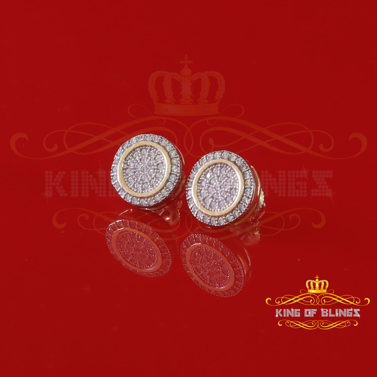 King of Bling's Elegant Yellow 925 Silver Screw Back 0.69ct Cubic Zirconia Round Women Earrings