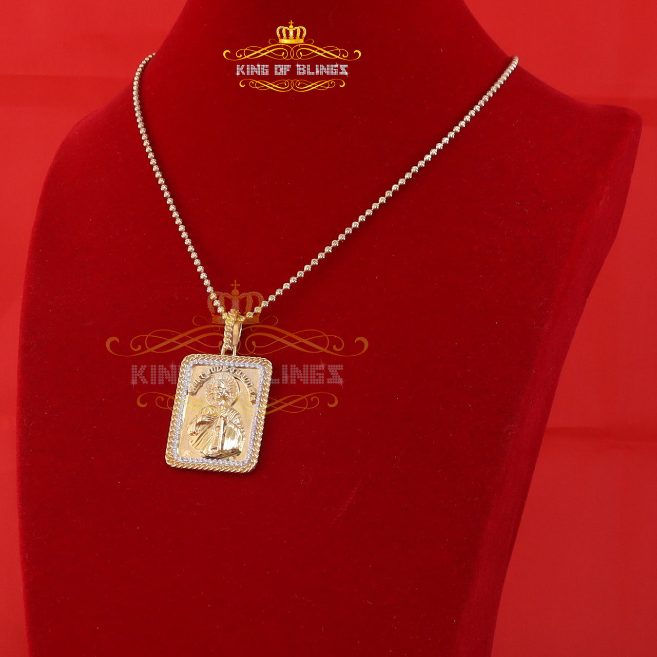 Men's 925 Silver 0.66ct CZ ST LAZARUS "1" inch 3D look Yellow Square Pendant KING OF BLINGS